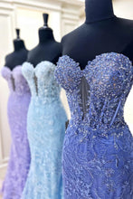 Load image into Gallery viewer, Glitter Blue Mermaid Sweetheart Long Prom Dress with Appliques