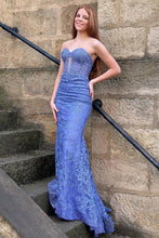 Load image into Gallery viewer, Glitter Blue Mermaid Sweetheart Long Prom Dress with Appliques