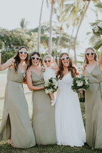 Load image into Gallery viewer, A Line Spaghetti Straps Green Long Bridesmaid Dress with Slit