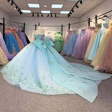 Load image into Gallery viewer, Charming A Line Off the Shoulder Light Blue Quinceanera Dress with Appliques Bowknot
