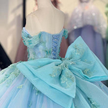Load image into Gallery viewer, Charming A Line Off the Shoulder Light Blue Quinceanera Dress with Appliques Bowknot
