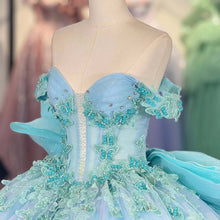 Load image into Gallery viewer, Charming A Line Off the Shoulder Light Blue Quinceanera Dress with Appliques Bowknot