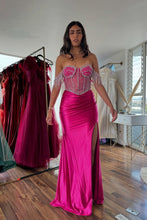 Load image into Gallery viewer, Beautiful Mermaid Off the Shoulder Fuchsia Long Party Dress with Beading