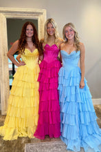 Load image into Gallery viewer, Stunning A-Line Sweetheart Satin Top Long Tiered Chiffon Prom Dress with Slit