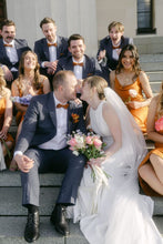 Load image into Gallery viewer, Sheath Spaghetti Straps Orange Tea Length Bridesmaid Dress