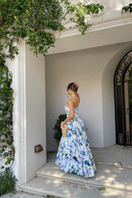 Load image into Gallery viewer, Princess A Line Strapless Blue Printed High-Low Party Dress with Ruffles