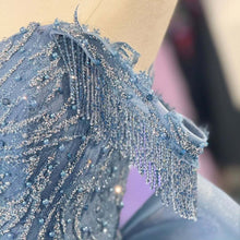 Load image into Gallery viewer, Beautiful A Line Off the Shoulder Grey Blue Ball Gown Quinceanera Dress with Beading Bowknot