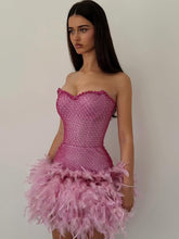 Load image into Gallery viewer, Bling Sheath Sweetheart Pink Short Homecoming Dress with Beading Feather