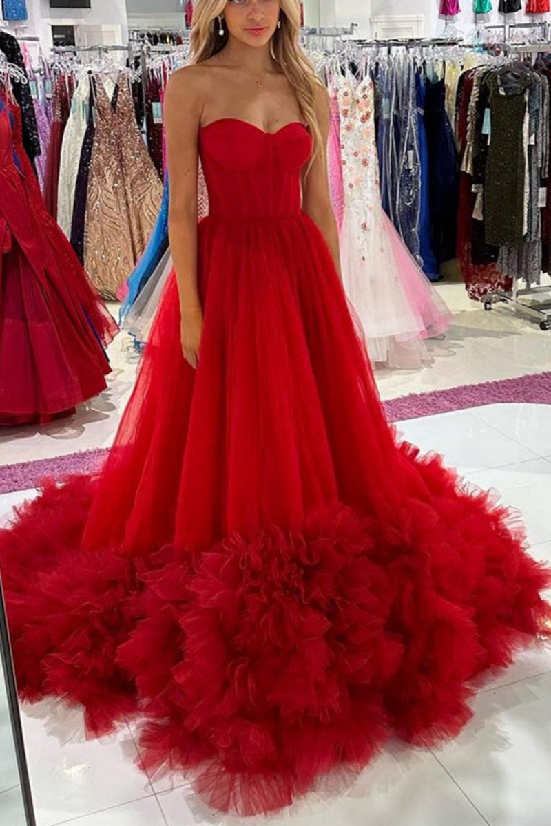 Luuvis Red Corset Prom Dress Charming A Line Sweetheart Party Dress