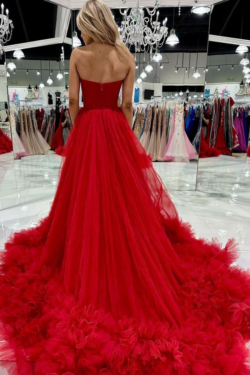 Luuvis Red Corset Prom Dress Charming A Line Sweetheart Party Dress