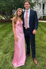 Load image into Gallery viewer, Simple Sheath Spaghetti Straps Pink Long Prom Dress with Keyhole