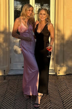 Load image into Gallery viewer, Simple Sheath Spaghetti Straps Pink Long Prom Dress with Keyhole