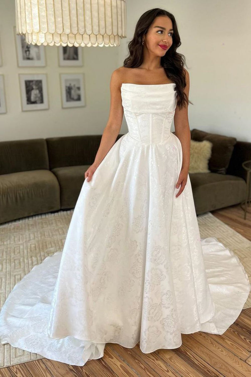 Luuvis Women Corset Wedding Dress Charming A Line Strapless Bridal