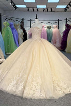 Load image into Gallery viewer, Gorgeous A Line Sweetheart Champagne Quinceanera Dress with Appliques Criss Cross Up
