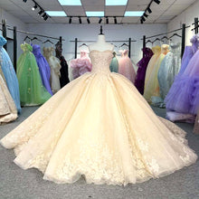 Load image into Gallery viewer, Gorgeous A Line Sweetheart Champagne Quinceanera Dress with Appliques Criss Cross Up