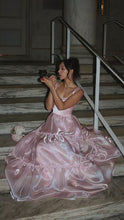 Load image into Gallery viewer, Stylish A Line Spaghetti Straps Pink Long Prom Dress with Lace