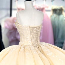 Load image into Gallery viewer, Gorgeous A Line Sweetheart Champagne Quinceanera Dress with Appliques Criss Cross Up