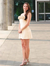 Load image into Gallery viewer, Cute Sheath Strapless Light Blue Short Homecoming Dress with 3D Flowers