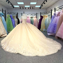 Load image into Gallery viewer, Gorgeous A Line Sweetheart Champagne Quinceanera Dress with Appliques Criss Cross Up