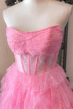 Load image into Gallery viewer, Sweet A-Line Strapless Long Tiered Glitter Tulle Prom Dress