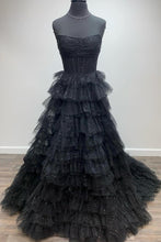 Load image into Gallery viewer, Sweet A-Line Strapless Long Tiered Glitter Tulle Prom Dress