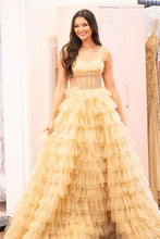 Load image into Gallery viewer, Sweet A-Line Strapless Long Tiered Glitter Tulle Prom Dress