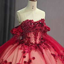 Load image into Gallery viewer, Elegant A Line Off the Shoulder Red Quinceanera Dress with Beading Appliques