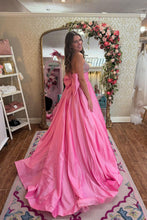 Load image into Gallery viewer, Princess A Line Spaghetti Straps Pink Long Prom Dress with Beading Bowknot