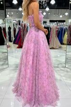 Load image into Gallery viewer, Gorgeous A Line Strapless Pink Floral Printed Long Prom Dress with Ruffles