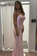 Load image into Gallery viewer, Stylish Mermaid Spaghetti Straps Pink Long Prom Dress with Criss Cross Back