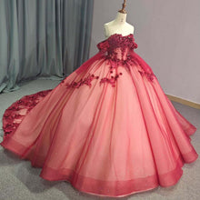Load image into Gallery viewer, Elegant A Line Off the Shoulder Red Quinceanera Dress with Beading Appliques