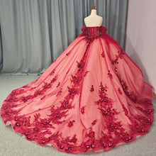 Load image into Gallery viewer, Elegant A Line Off the Shoulder Red Quinceanera Dress with Beading Appliques