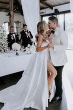 Load image into Gallery viewer, Simple A Line Sweetheart White Long Wedding Dress with Split Front