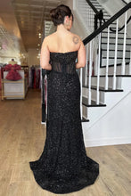 Load image into Gallery viewer, Sparkly Luxurious Mermaid Strapless Long Prom Dress with Beading And Slit
