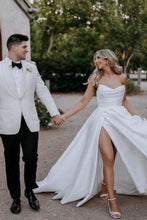Load image into Gallery viewer, Simple A Line Sweetheart White Long Wedding Dress with Split Front