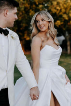 Load image into Gallery viewer, Simple A Line Sweetheart White Long Wedding Dress with Split Front