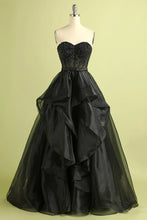 Load image into Gallery viewer, Princess A Line Sweetheart Black Corset Prom Dress with Beding
