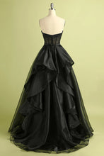 Load image into Gallery viewer, Princess A Line Sweetheart Black Corset Prom Dress with Beding
