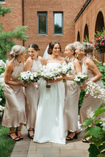 Load image into Gallery viewer, Charming A Line Halter Neck Champagne Tea Length Bridesmaid Dress