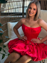 Load image into Gallery viewer, Cute A Line Strapless Royal Blue Corset Homecoming Dress with Bowknot