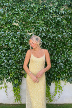 Load image into Gallery viewer, Stylish Sheath Spaghetti Straps Yellow Sequins Long Party Dress