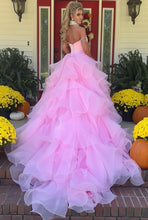 Load image into Gallery viewer, Charming A Line Off the Shoulder Pink Tulle Long Party Dress with Beading