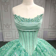 Load image into Gallery viewer, Charming A Line Strapless Light Green Quinceanera Dress with Beading Appliques