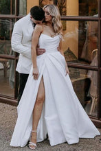 Load image into Gallery viewer, Simple A Line Sweetheart White Long Wedding Dress with Split Front