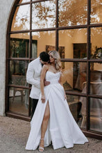 Load image into Gallery viewer, Simple A Line Sweetheart White Long Wedding Dress with Split Front