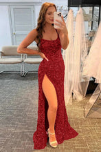 Load image into Gallery viewer, Mermaid Glitter Sequins Sexy Hot Pink Backless Long Prom Dress