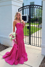 Load image into Gallery viewer, Shiny Light Blue Mermaid Spaghetti Straps Long Beaded Prom Dress