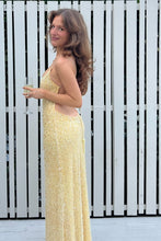 Load image into Gallery viewer, Stylish Sheath Spaghetti Straps Yellow Sequins Long Party Dress