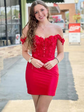 Load image into Gallery viewer, Gorgeous Sheath Off the Shoulder Black Short Homecoming Dress with Appliques
