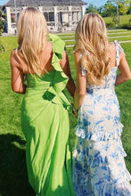 Load image into Gallery viewer, A Line Spaghetti Straps Blue Printed Long Party Dress with Ruffles